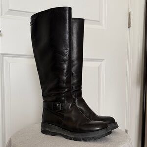 Prada Black Knee High Lambskin Leather Boots
